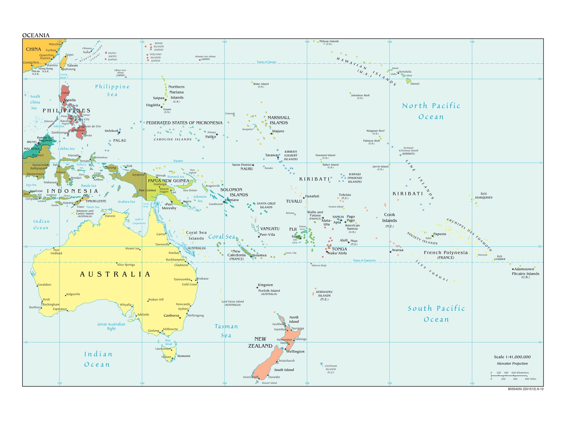 Oceania 2012 Map Australia New Zealand Indonesia Papua New Guinea ...