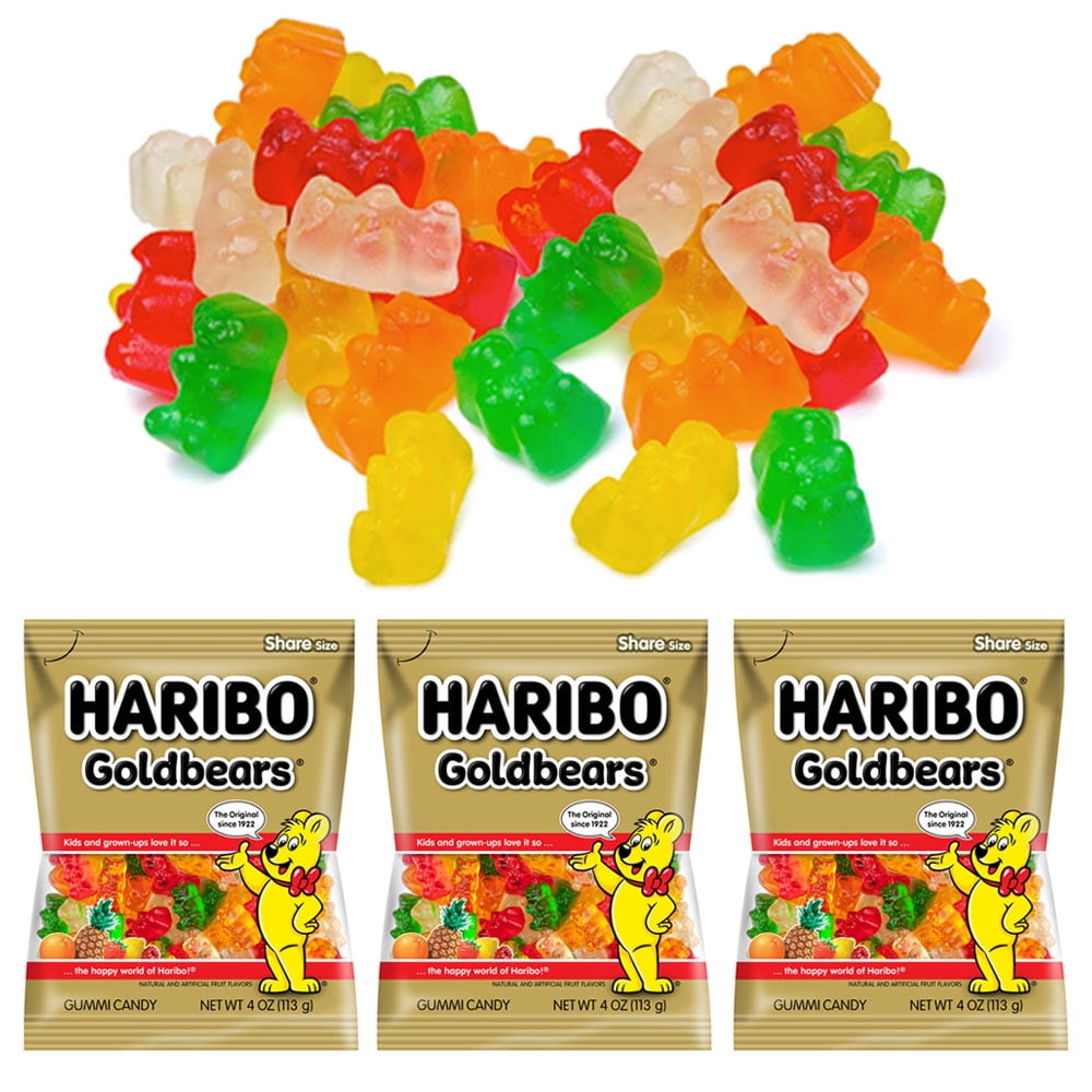 3 Bags Original Haribo Gummy Bears Chew Goldbears Chewy Candy Gummi Fruit Snack