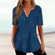 thumbnail image 2 of Tops Cortos para las Mujeres Impresas Blusas Botón Camiseta Manga Corta Cuello en V, Top de Moda para Primavera Verano, 2 of 5