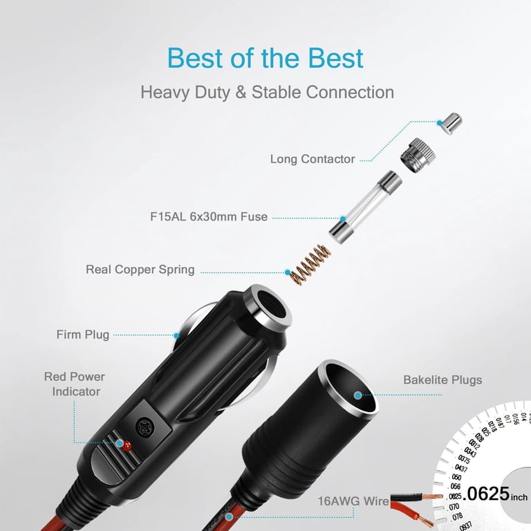 extension cord for cigarette lighter 18" Power Cable with Plug (CABPP18C) Ideal for drivers Agena Dew-Ninja Fused 12V Cigarette