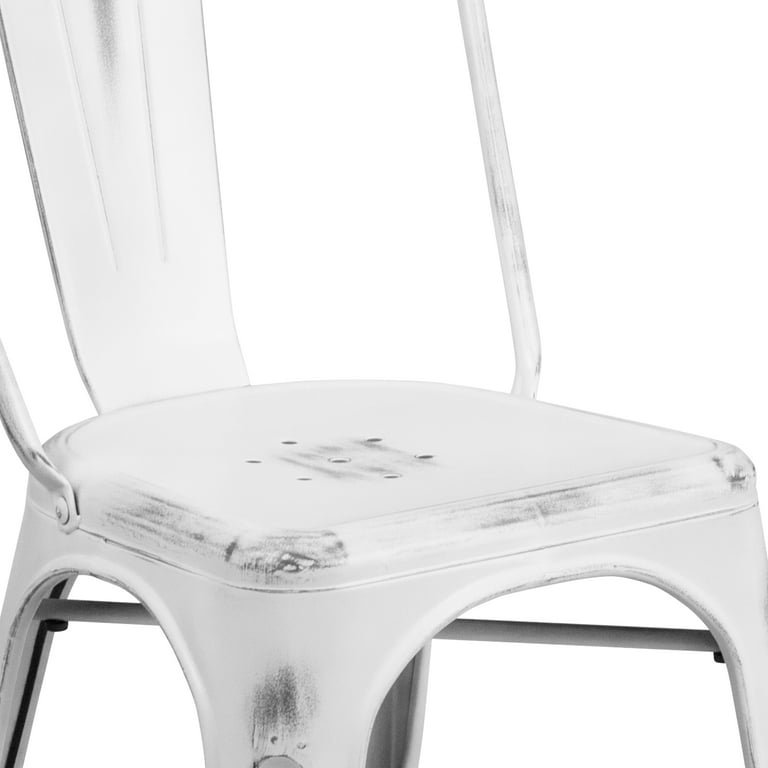 Flash Furniture Commercial Grade Distressed White Metal Indoor Outdoor Stackable Chair