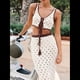 thumbnail image 4 of Conjunto de 2 Piezas para Mujer, de Verano, de Punto A Rayas, de Crochet, Sin Mangas, con Botones, Top Corto, Falda Larga Ajustada M, 4 of 7