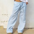thumbnail image 2 of biudgviw Wide Leg Pants for Women Loose Elastic High Waisted Printed Lounge Pants Casual Drawstring Long Trousers with Pockets, 2 of 6