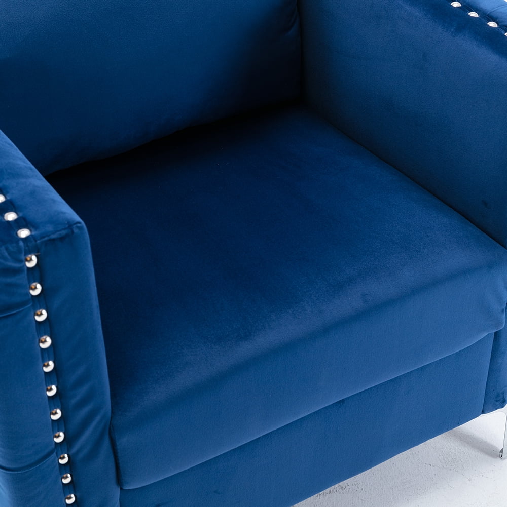 Canddidliike Modern Velvet Armchair, Tufted Button Chair with Row Nail and Steel Legs - Navy