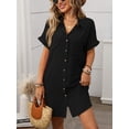 thumbnail image 2 of Shirt Dress Cotton Linen Short Sleeve Striped A Line Mid Length Casual Work Dress S-XL, 2 of 7