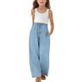 thumbnail image 4 of LWNYDPLSD Baggy Pants for Girls Elastic Waist Wide Leg Loose Denim Pants Kids Drawstring Strechy Trousers Teen Girl Summer Casual Clothes, 4 of 9