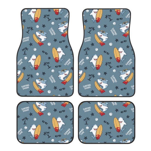 Balery Surf Shark Juego de 4 Alfombrillas para Auto, Revestimientos de Caucho Resistente, Diseño Antideslizante