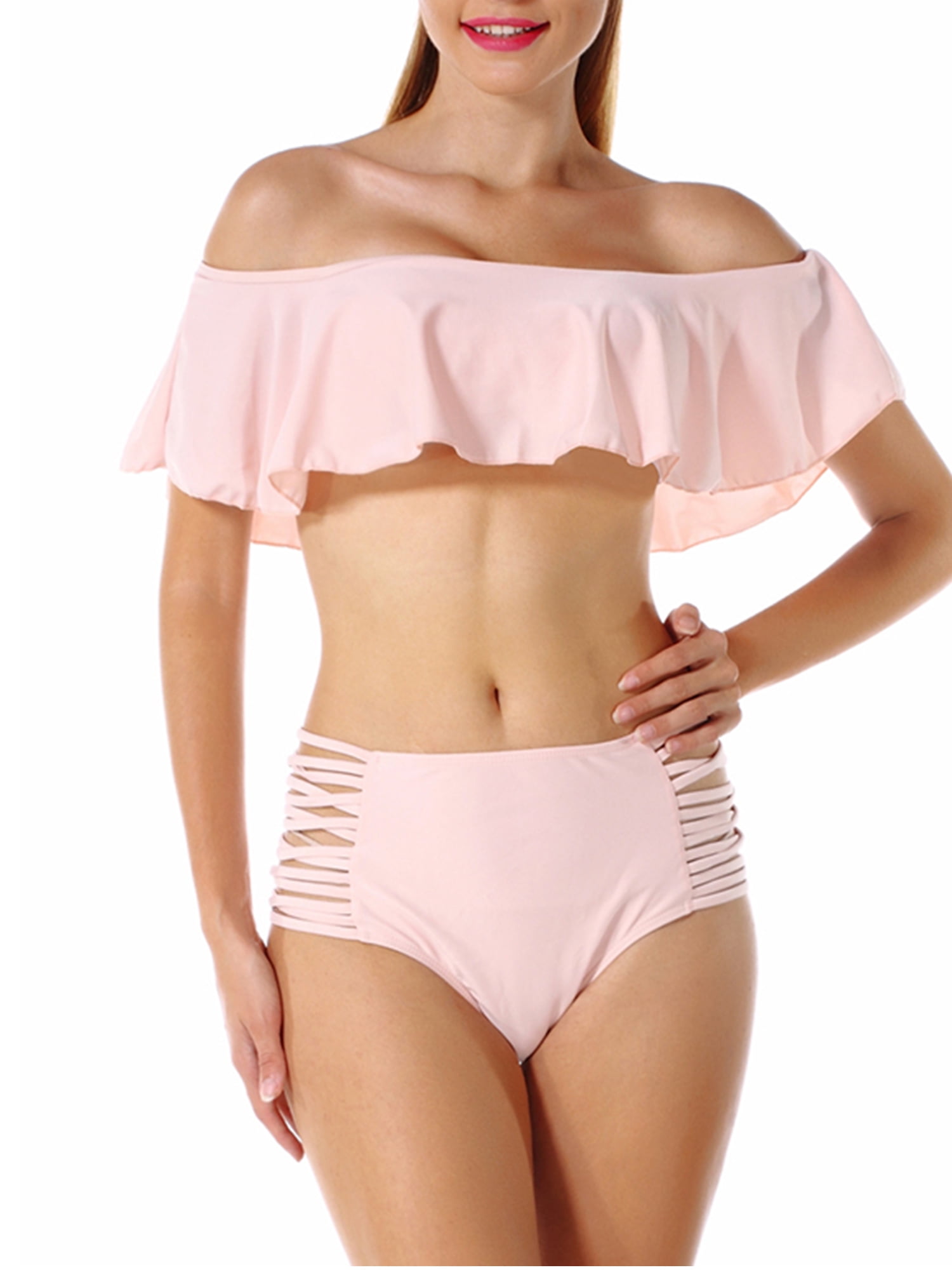 off the shoulder flounce bikini top