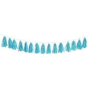Unique Industries Tissue Paper Tassel Decorated Garland, 12.2" (Terrific Teal)
