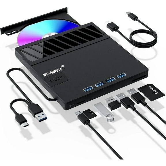 WU-MINGLU External CD/DVD Drive for Laptop,7 in 1 USB Ultra-Slim Portable CD/DVD Player Burner,  cd writer external SD TF CD ROM Compatible with External DVD Player for Windows 11/10/8/7 Linux
