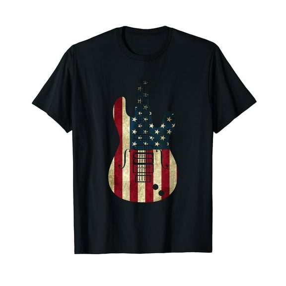 American Flag Guitar 4th of July Patriotic Tee Great Gift