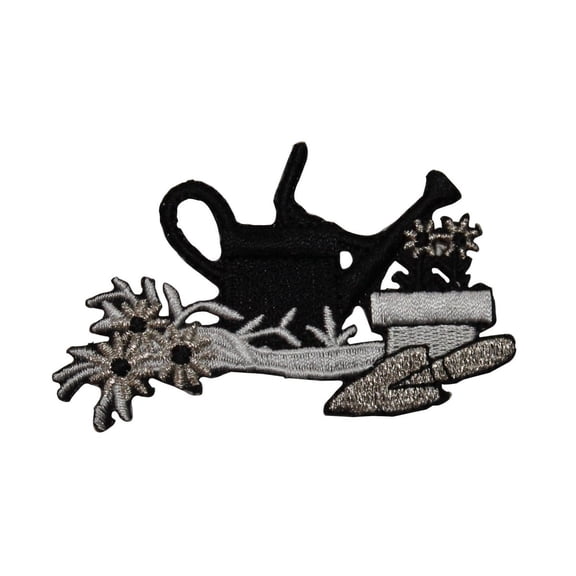 ID 7104 Black Watering Can Garden Patch Plant Craft Embroidered Iron On Applique