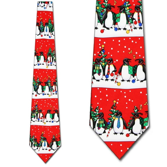 Penguin Christmas (Red) Necktie Mens Tie by Tieguy
