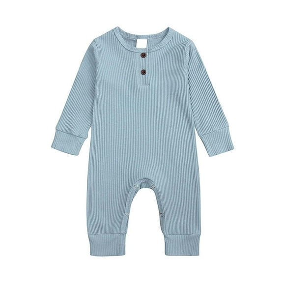 Kiijoy Baby Long Sleeve Ribbed Jumpsuit Boys Girls Solid Color Romper, Sizes 0-24M