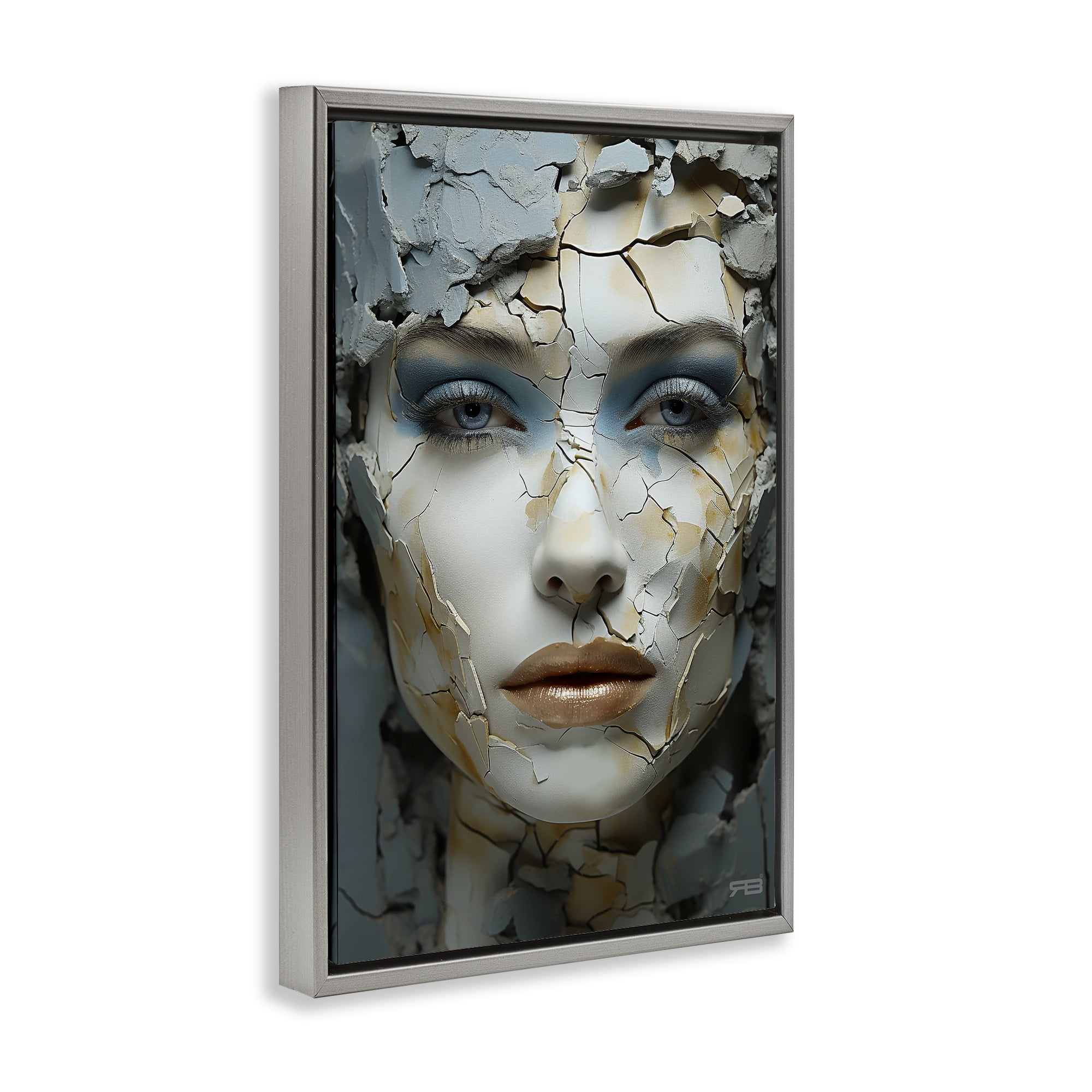 Stupell Industries Cracked Face Abstraction Novelty Painting Gray Floater Framed Art Print Wall Art, 21 x 31