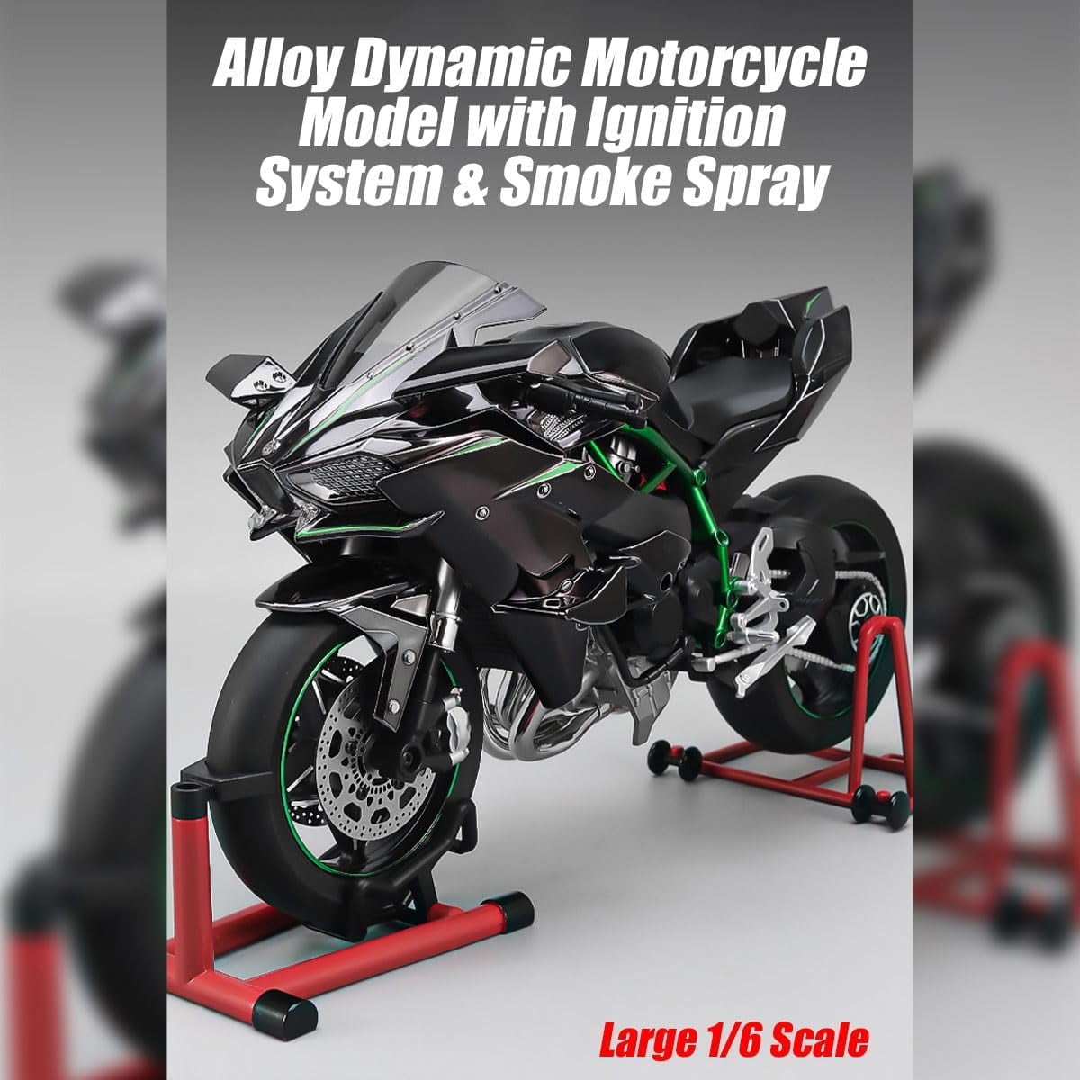 1/6 Scale Alloy Racing Style Dynamic RC Motorcycle Model, Realistic Simulation RC Dirt Bike with Ignition System, Smoke Spray, Light & Sound, Collectible Black Track Edition