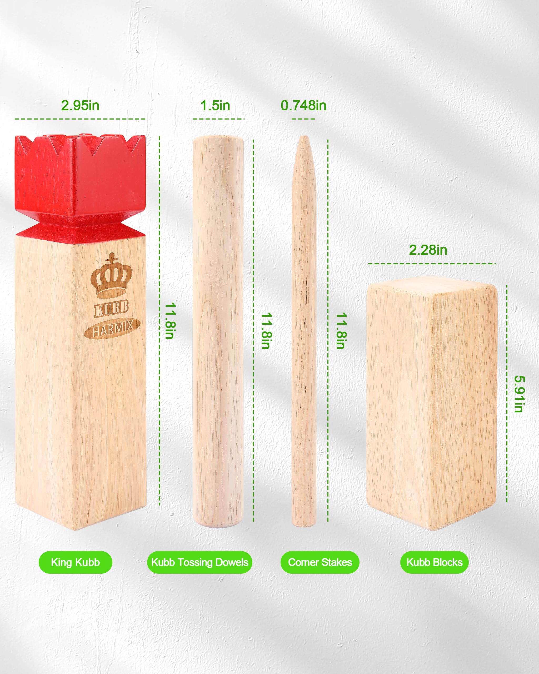HARMIX Kubb Yard Game Kit | Viking Chess Outdoor Throw Clash Game with Carry Bag– Rubber Wooden Backyard Lawn Play for Teens, Adults & Family
