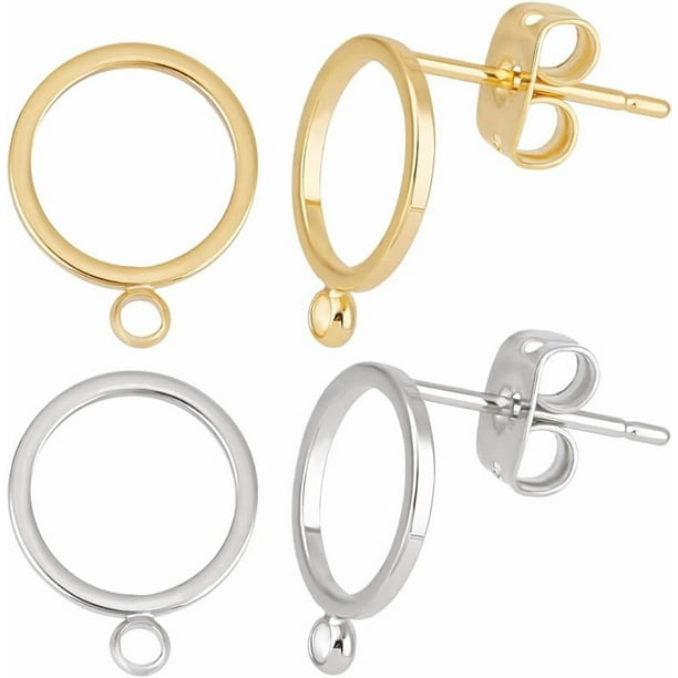 1 caja de 20 piezas de aretes circulares de latón chapado en oro de 18 quilates y platino, con forma geométrica, redondos, huecos, con aro para hacer aretes.