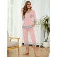 thumbnail image 2 of SHOWMALL Women Lounge Sets Pink L 3/4 Sleeves V-Neck Tops and Loose Capri Pants Comfy Pajama Set, 2 of 8