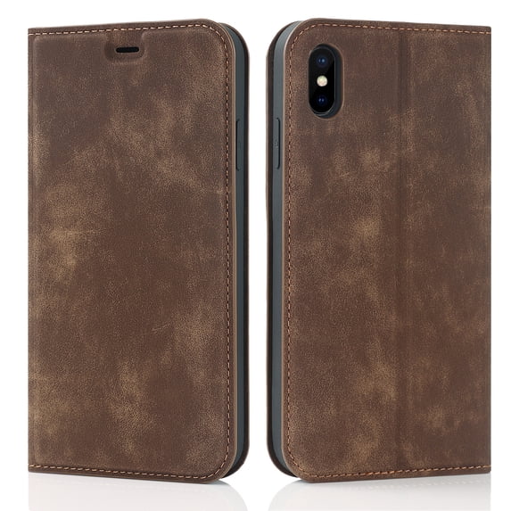 TECH CIRCLE for Apple iPhone XS Max Wallet Case,Durable Solid Color PU Leather Full Protection Magnetic Closure Flip Stand RFID Blocking Card Slots Phone Cover,Brown