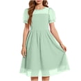 thumbnail image 1 of Yanlir Robe en Maille à Pois pour Filles avec Manches Bouffantes et Jupe Fluide Respirante Robe de Soirée pour Grandes Enfants Col Rond Doux Manchette à Volants Occasion Décontractée et Formelle (Vert, 5-6 Ans), 1 of 5