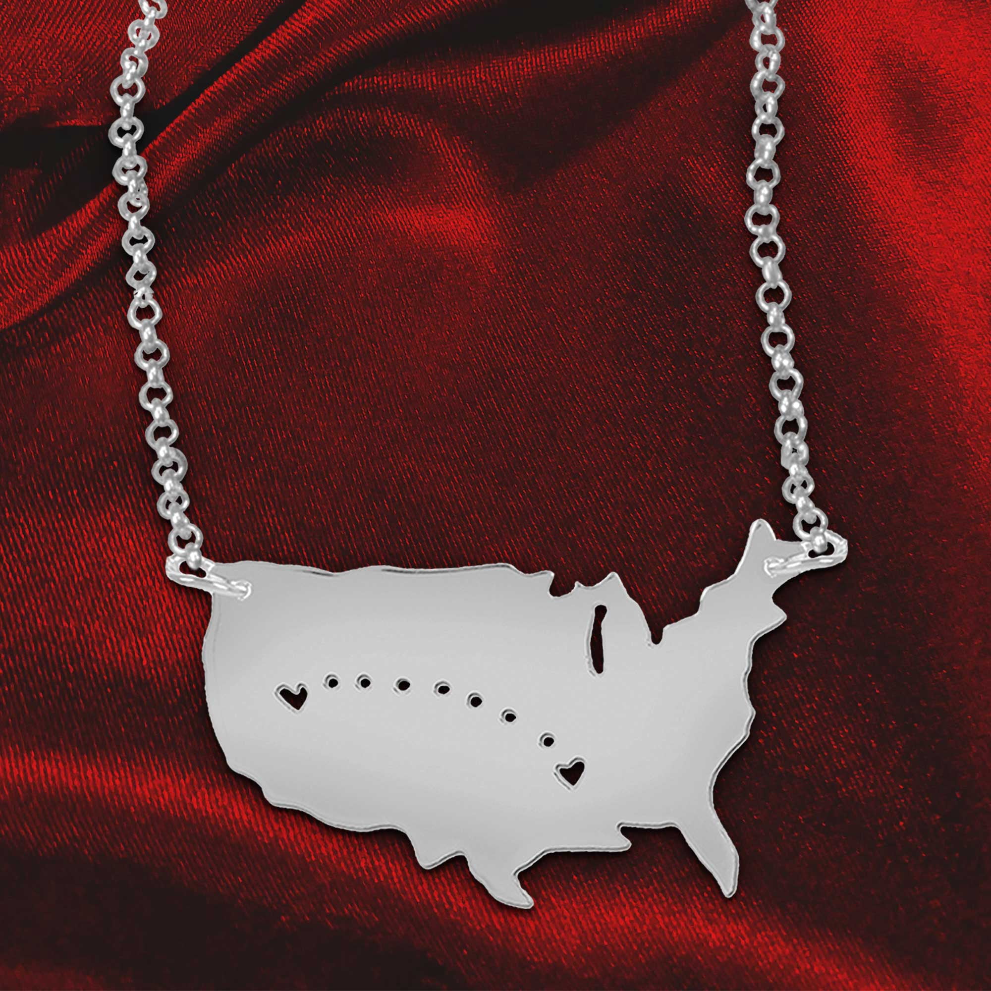Personalized Long Distance Relationship Necklace in Sterling Silver or 14K Gold Plated Sterling Silver