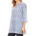thumbnail image 3 of Sakkas Sasa Women's Casual Summer Cotton 3/4 Sleeve Print Loose Tunic Top Blouse - 19922-TileBlue - L/XL, 3 of 5