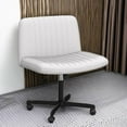 thumbnail image 6 of CQAOE Criss Cross Desk Chair, Armless Wide Seat Fabric Vanity Chair, Rocking Mid Back Ergonomic Task Chair for Home Office Bedroom Small Spaces, No Wheels（Gray）, 6 of 11