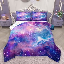 Homewish Universe Galaxy 2pcs Bedding Comforter Set for Female Men Teens,Starry Sky Twin Comforter Sets,Gradient Ombre Cosmos Breathable Bedding Set,Lightweight Room Decor,Reversible