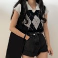 thumbnail image 2 of VISgogo Chaleco de punto para mujer, patrones romboides, cuello en V, sin mangas, ajustado, camisetas sin mangas de punto para niñas, rosa/gris VISgogo  moda, 2 of 6