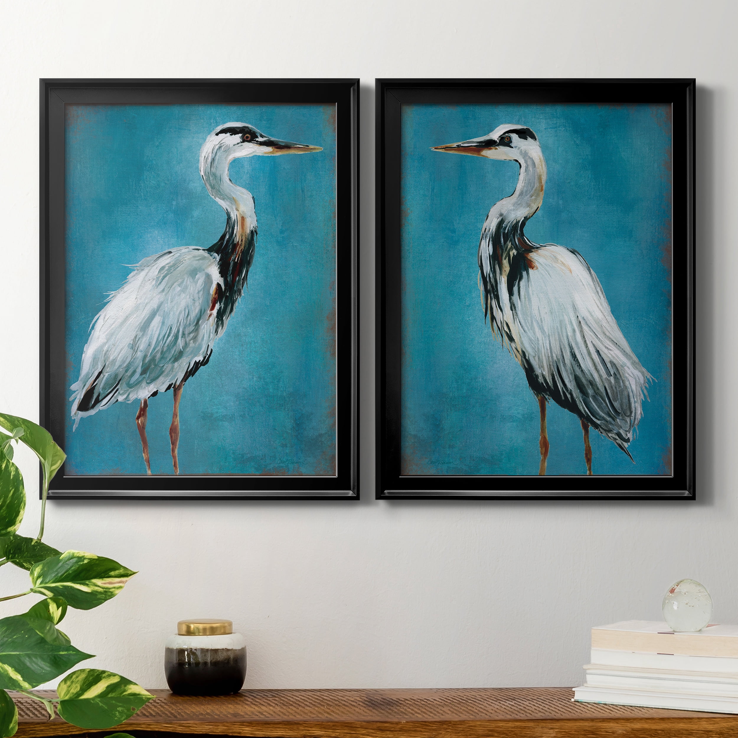 2 Piece Set Great Blue Heron I Premium Framed Canvas - Ready to Hang - 18.5 x 24.5 Each - Black Frame