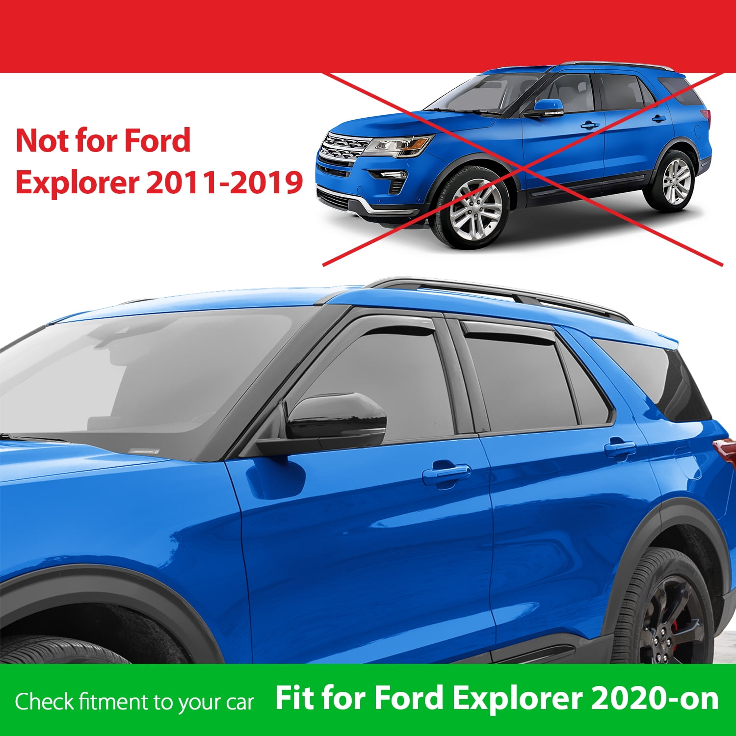Goodyear Shatterproof in-Channel Window Deflectors for Ford Explorer 2020-2025, Rain Guards, Window Visors for Cars, Vent Deflector, Car Accessories, 4 pcs - GY008030