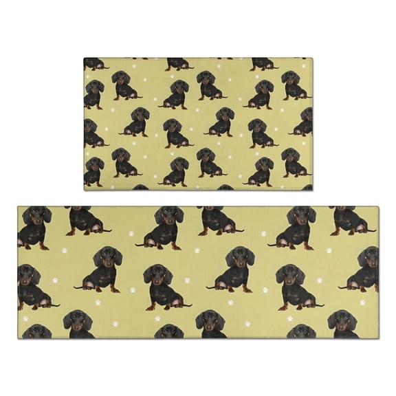 Dachshund Footprint Kitchen Rugs Sets Of 2,Anti Fatigue Kitchen Mat Rugs Non Slip Washable,Decorative Kitchen Floor Mats for Kitchen,Sink,Laundry,17"x30" 17"x47"