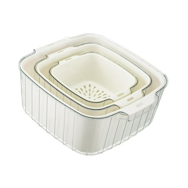 Juego de colador de cocina de 3 piezas Versátil de doble capa para remojar, lavar, escurrir verduras y frutas Ahorro de espacio Multifuncional Blanco