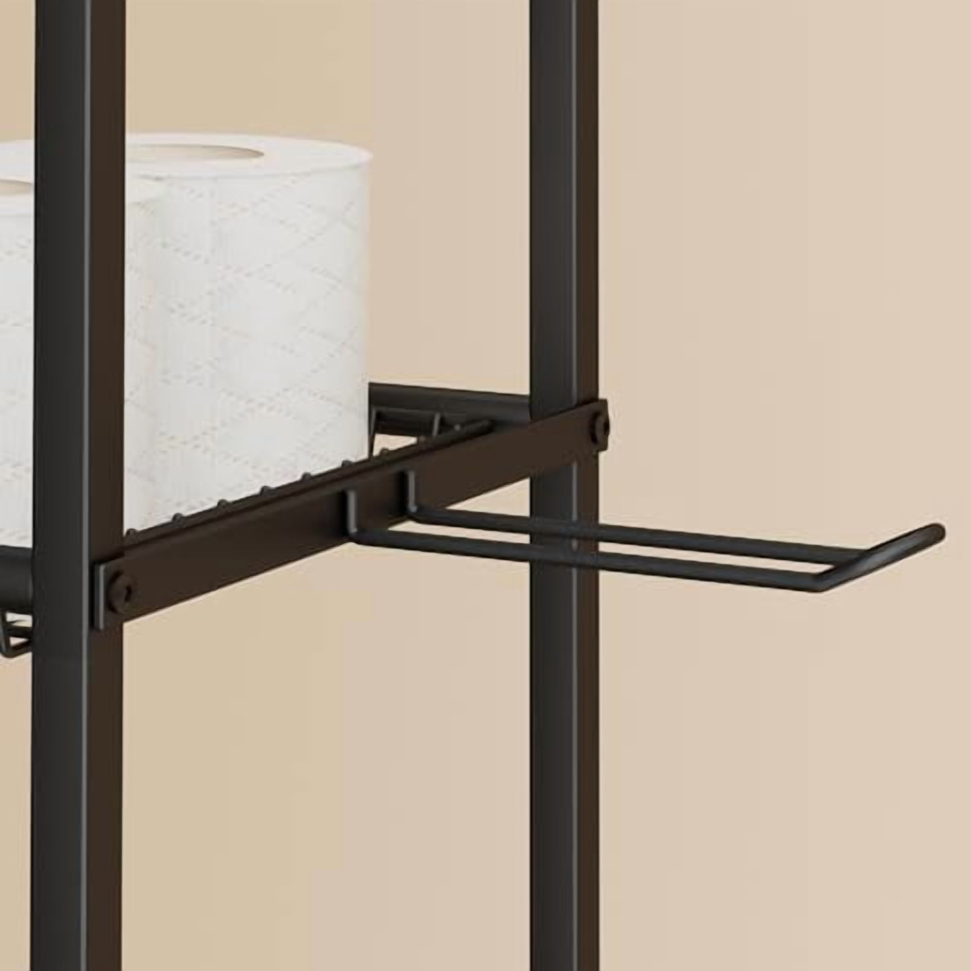 4-Tier Over The Toilet Storage, Bathroom Organizer, Space-Saving, Above Toilet Storage Rack with 4 Hooks and Paper Holder, Metal Shelf, Black