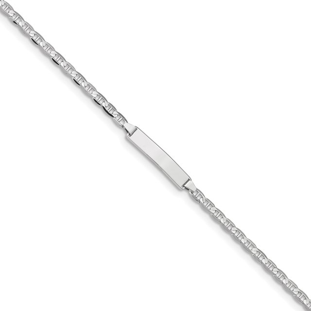14k White Gold Anchor Link Name Bar Identification Id Bracelet