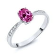 thumbnail image 2 of Gem Stone King 10K White Gold Pink Created Sapphire and White Diamond Engagement Ring for Women (0.96 Cttw, Gemstone September Birthstone, Oval 7X5MM, Available in Size 5, 6, 7, 8, 9), 2 of 5