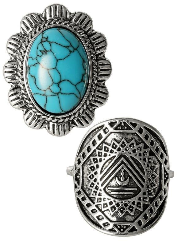 Jessica Simpson Faux Turquoise Stone Ring Set, Set of 2