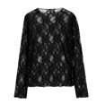 thumbnail image 4 of Womens Lace Long Sleeve Mesh Tops Mock Neck Sheer Blouse Sexy See Through Floral Layering Tee Shirt, 4 of 6