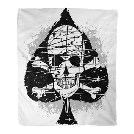 SIDONKU Throw Blanket Warm Cozy Print Flannel Vintage Ace of Spades Skull Cross Poker Angel Comfortable Soft for Bed Sofa and Couch 50x60 Inches