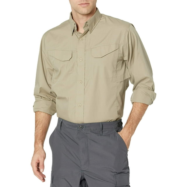 Camisa De Campo Ultraligera Manga Larga Caqui Hombre Poli Algodón Ll