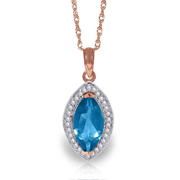 Galaxy Gold 14K Solid Rose Gold 22" Necklace with Natural Diamonds and a Marquise-Shaped Blue Topaz, 14"-24" Sizes, December Birthstone, Symbol of Calm