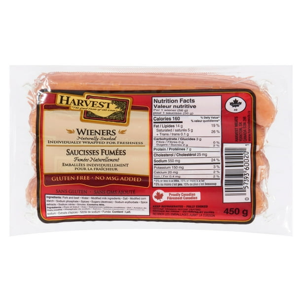 Harvest Meats Wieners Gluten Free Naturally Smoked, 450 g (8 wieners