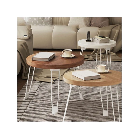 White Foldable Round Coffee Table With Metal Legs For Living Room Sofa Side Use