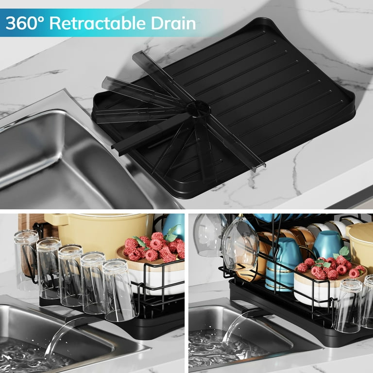 MONVANE Dish Drying Rack, 2 Tier Large Stainless Steel Dish Racks Organizer  with Drying Mat, Dish Strainers, Kitchen Sink Accessories, Dish Drainer for  Kitchen Counter, Apartment Essentials Must Haves 