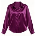 thumbnail image 5 of Satin Silk Button down Shirts for Women Long Sleeve Collared Shirts,Ladies Elegant Business Office Work Tops Purple XXL, 5 of 5