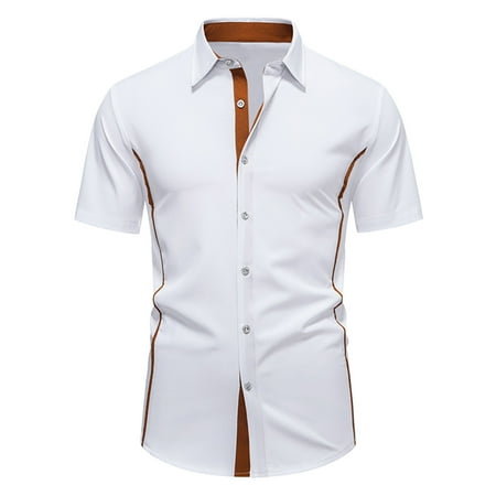USNSM Men s Color Block Lapel Shirts Short Sleeve Button Down Shirt Blouse Summer Outdoor Business Casual Blouse Shirt White M