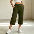 thumbnail image 2 of LEAVINGSUO Wide Leg Sweatpants for Women Winter Casual Solid Color Loose Sweatpants Elastic Waist Pockets Army Green S, 2 of 9