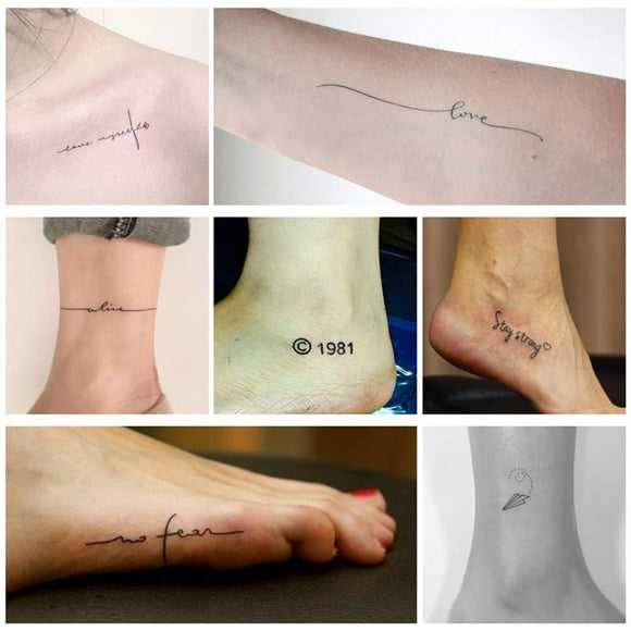 Everjoy Realistic Tiny Temporary Tattoos - 60 Pcs, Waterproof Quotes, Words, Lines, Flowers, Leaves, Artworks for Kids, Adults, Women and Men