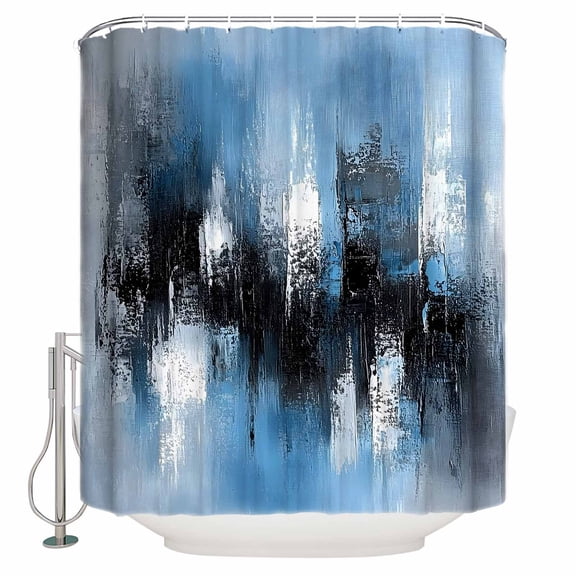 Blue Grey Black Shower Curtain, 60" x 72", Smear Street Graffiti Painting Grunge Art Waterproof Bathroom Curtain Washable Shower Curtain Set with 12 Hooks